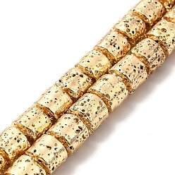Light Gold Plated Electroplated Natural Lava Rock Beads Strands, Column, Light Gold Plated, 8x8.5mm, Hole: 1mm, about 50pcs/strand, 15.94~16.14 inch(40.5~41cm)