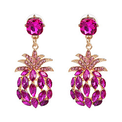 Pink Sparkling Crystal Pineapple Earrings for Women - Elegant European Style Studs