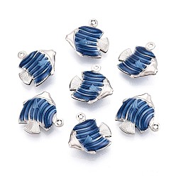 Стально-синий 304 подвески из нержавеющей стали, с эмалью, рыба, цвет нержавеющей стали, стальной синий, 12.5x12x4 мм, отверстие : 1 мм