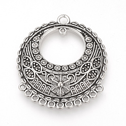 Antique Silver Tibetan Style Alloy Chandelier Components Links, Cadmium Free & Lead Free, Flat Round, Antique Silver, 38.5x33.5x3.5mm, Hole: 1~2.5mm, about 175pcs/1000g