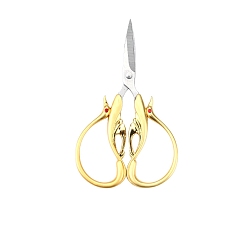 Golden Stainless Steel Swan Scissors, Embroidery Scissors, Sewing Scissors, with Zinc Alloy Rhinestone Handle, Golden, 100x36mm