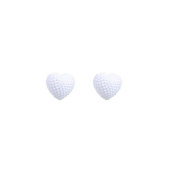 E1919-3/White Heart 925 Silver Heart-shaped Stud Earrings - Minimalist Geometric Circle Earings, Cute and Stylish.