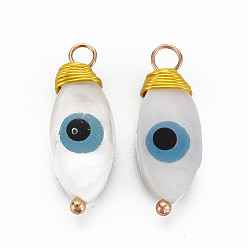Seashell Color Freshwater Shell Pendants, with Golden Brass Findings, Evil Eye, Seashell Color, 20x7.5x5mm, Hole: 2mm