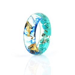 Cyan Transparent Resin Finger Ring, Pressed Flower Jewelry for Women, Cyan, US Size 6 1/2(16.9mm)