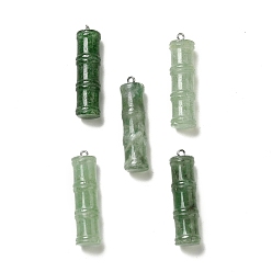 Strawberry Quartz Natural Green Strawberry Quartz Pendants, Bamboo Stick Charms, with Stainless Steel Color Tone 304 Stainless Steel Loops, 45x12.5mm, Hole: 2mm