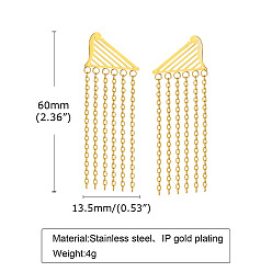 Triangle Golden 304 Stainless Steel Stud Earrings, Chains Tassel Earrings, Triangle, 600x135mm