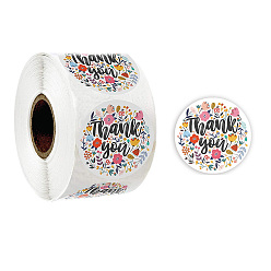 Colorful Paper Self-Adhesive Thank You Sticker Rolls, Round Dot Flower Gift Decals for Party Decorative Presents, Colorful, 25mm, 500pcs/roll