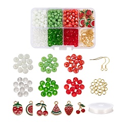 Mixed Color DIY Earrings Making Kits, Including 420Pcs 6 Colors Glass Beads, 12Pcs 6 Style Alloy Enamel Pendants, 304 Stainless Steel Earrings Hooks & Jump Rings, Elastic Crystal Thread, Mixed Color, Beads: 70pcs/color
