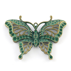 Antique Bronze & Green Patina Zinc Alloy Butterfly Pendants Rhinestone Settings, Cadmium Free & Lead Free, Antique Bronze & Green Patina, Fit for 1.5~2.5mm rhinestone, 48x62x6mm, Hole: 2mm