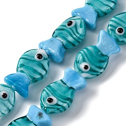 Голубой Бусы лэмпворк ручной работы, рыба, голубой, 20~21x12~12.5x7.5~10.5 мм, отверстие : 1.2 мм, около 20 шт / нитка, 16.26 дюйм (41.3 см)