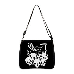 Skull Polyester Bag, Gothic Style Adjustable Shoulder Bag for Wiccan Lovers, Skull, 24x20cm