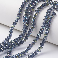 Steel Blue Electroplate Transparent Glass Beads Strands, Half Green Plated, Faceted, Rondelle, Steel Blue, 2.5x2mm, Hole: 0.4mm, about 199pcs/strand, 13.4 inch(34cm)