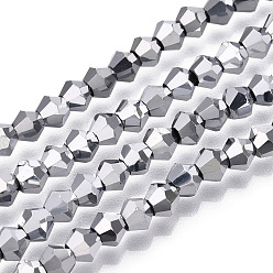 Platinum Plated Electroplate Glass Bead Strands, Rainbow Plated, Faceted Bicone, Platinum Plated, 4x4.5mm, Hole: 1mm, about 92~96pcs/strand, 13.78~14.37 inch
