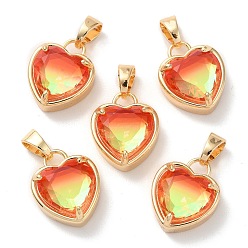 Hyacinth K9 Glass Pendants, with Golden Tone Brass Findings, Faceted, Heart Charms, Hyacinth, 18x15x7.7mm, Hole: 5x3mm
