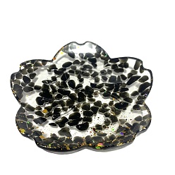 Obsidian Resin Flower Plate Display Decoration, with Natural Obsidian Chips inside Statues for Home Office Decorations, 100x100x15mm