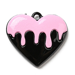 Pink Spray Painted Alloy Pendants, Heart, Pink, 18.5x20.5x3.6mm, Hole: 1.5mm