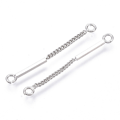 Real Platinum Plated Brass Links, with Curb Chain, Nickel Free, Real Platinum Plated, 30x3x1mm, Hole: 1.6mm, Stick: 15mm long, 3mm wide, 1mm thick