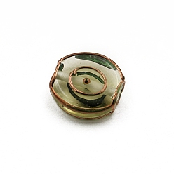 Light Green Transparent Czech Glass Beads, Flat Oval with Golden Evil Eye, Light Green, 13x12mm