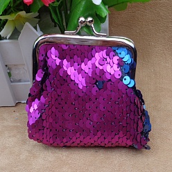 Purple Trapezoid Non-Woven Fabrics Doll Handbag, with Platinum Tone Iron Purse Frame & Paillette, American Girl Doll Accessories Supplies, Purple, 70x90mm
