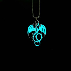 Cyan Luminous Stainless Steel Pendant Necklaces, with Enamel, Cyan, 27.56 inch(70cm)