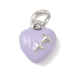 лаванда Латунь эмаль прелести, Сердце с розой, с целью перехода в кольце, без кадмия и без свинца, стойки покрытие, долговечный, платина, лаванда, 9.5x8x4 мм, отверстие : 3 мм