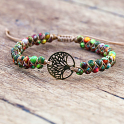 TR1038 Colorful Emperor Stone Bracelet with Stainless Steel Tree of Life Beaded Friendship Bracelet.