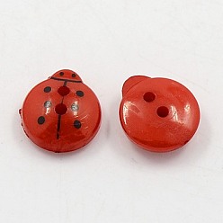 Dark Red Acrylic Sewing Buttons, 2-Hole, Dyed, Ladybug, Dark Red, 13x12x4.5mm, Hole: 1mm