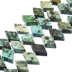 African Turquoise(Jasper) Natural African Turquoise(Jasper) Beads Strands, Rhombus, 18x10~11x5mm, Hole: 1.5mm, about 21pcs/strand, 17.32''(44cm)
