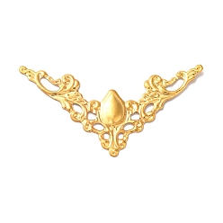 Golden Iron Filigree Joiners, Etched Metal Embellishments, Corner Shape with Flower, Golden, 31x56.5x1.5mm