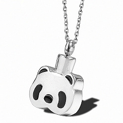 Stainless Steel Color Bear Head Urn Ashes Pendant Necklace, 316L Stainless Steel Memorial Jewelry for Men Women, Stainless Steel Color, 19.69 inch(50cm)