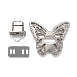 Platinum Alloy Bag Twist Lock Clasps, Handbags Turn Lock, Bag Replacement Accessories, Butterfly, Platinum, 41x49x6mm, Hole: 15.5x6.5mm