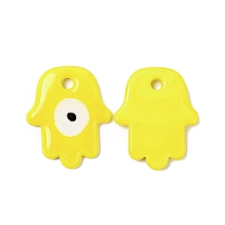 Желтый Подвески лэмпворк ручной работы, рука хамсы / рука мириам со сглазом, желтые, 34.5~35x28.5~29x4.5~5 мм, отверстие : 3.5 мм