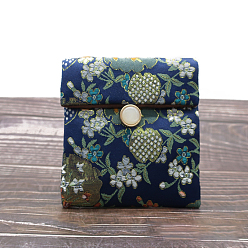 Prussian Blue Chinese Style Satin Jewelry Packing Pouches, Gift Bags, Rectangle, Prussian Blue, 10x9cm