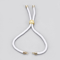 White Cotton Cord Bracelet Making, with Brass Findings, Flat Round with Tree of Life, Real 18K Gold Plated, White, 8-5/8 inch(22cm), Hole: 2mm