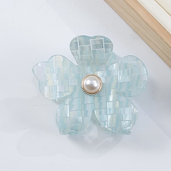 Pale Turquoise PVC Claw Hair Clips for Women, with Plastic Beads, Flower, Pale Turquoise, 67x77x51mm