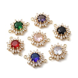 Mixed Color Brass K9 Glass Connector Charms, with Crystal Rhinestone, Light Gold Tone Sun Links, Mixed Color, 20.5x16x7mm, Hole: 1.4mm