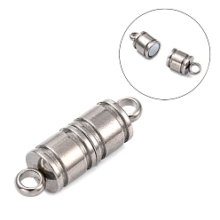 Stainless Steel Color Column 304 Stainless Steel Magnetic Clasps with Loops, Stainless Steel Color, 26x8mm, Hole: 2.5mm