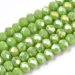 Olive Electroplate Glass Beads Strands, Opaque Solid Color, AB Color Plated, Faceted, Rondelle, Olive, 2.5x2mm, Hole: 0.4mm, about 150~170pcs/strand, 11 inch(27.5cm)