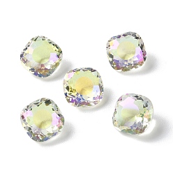 Light Yellow Transparent Glass Rhinestone Cabochons, Faceted, Pointed Back, Square, Light Yellow, 10x10x6.5mm