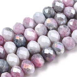 Medium Orchid Faceted Electroplated Glass Beads Strands, AB Color Plated, Abacus, Medium Orchid, 8~8.5x6~6.5mm, Hole: 1.4mm, about 66~67pcs/strand, 15.35 inch~16.57 inch(39~41.1cm)