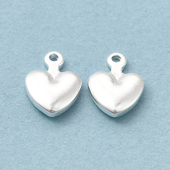 925 Sterling Silver Plated Brass Charms, Cadmium Free & Lead Free, Heart Charm, 925 Sterling Silver Plated, 9x6.5x2mm, Hole: 1mm