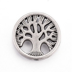 Thai Sterling Silver Plated Alloy Beads, Flat Round with Tree of Life, Lead Free & Nickel Free & Cadmium Free, Thailand Sterling Silver Plated, 18x4mm, Hole: 1.5mm