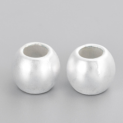 925 Sterling Silver Plated Alloy European Beads, Large Hole Beads, Matte Style, Barrel, Cadmium Free & Lead Free, 925 Sterling Silver Plated, 9x8mm, Hole: 4.5mm