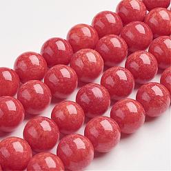 Crimson Natural Yellow Jade Beads Strands, Round, Dyed, Crimson, 8mm, Hole: 1mm, about 50 pcs/strand, 16 inch