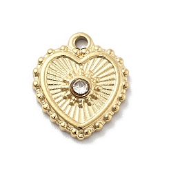 Кристалл 304 из нержавеющей стали горный хрусталь подвески, сердце прелести, ионное покрытие (ip), реальный 14 k позолоченный, кристалл, 12x10x2.5 мм, отверстие : 1.2 мм