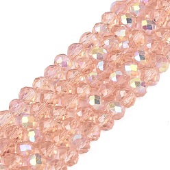 Персиковый Слойка Нити из прозрачных стеклянных бусин-ронделей с цветным покрытием ab, граненые, розовые, 4x3.5 мм, отверстие : 0.6~0.9 мм, около 105~115 шт / нитка, 14.37~16.14'' (36.5~41 см)