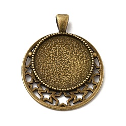 Античная Бронза Сеттинги для кабошонов или кулона, сплав, тибетский стиль , без кадмия и без свинца, плоские круглые со звездами, античная бронза, лоток : 25 мм, 44x36x2 мм, отверстие: 5x7 мм, около 140 шт / кг