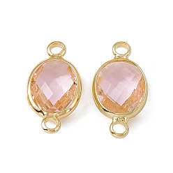 Light Rose Transparent K9 Glass Connector Charms, with Golden Plated Brass Findings, Faceted, Oval Links, Light Rose, 16.5x8.5x4mm, Hole: 1.8mm