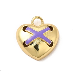Medium Purple Brass Enamel Charms, Cadmium Free & Lead Free, Golden, Heart with Cross Charm, Medium Purple, 16.5x15.5x5.5mm, Hole: 3mm