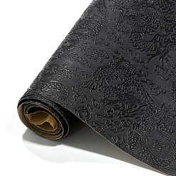 Black Embossed Dragon Pattern Self-adhesive Imitation Leather Fabric, for DIY Leather Crafts, Bags Making Accessories, Black, 50x140cm